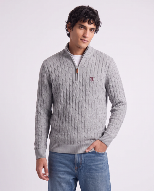 High Neck Cardigan Sweater in Chenille - Grey