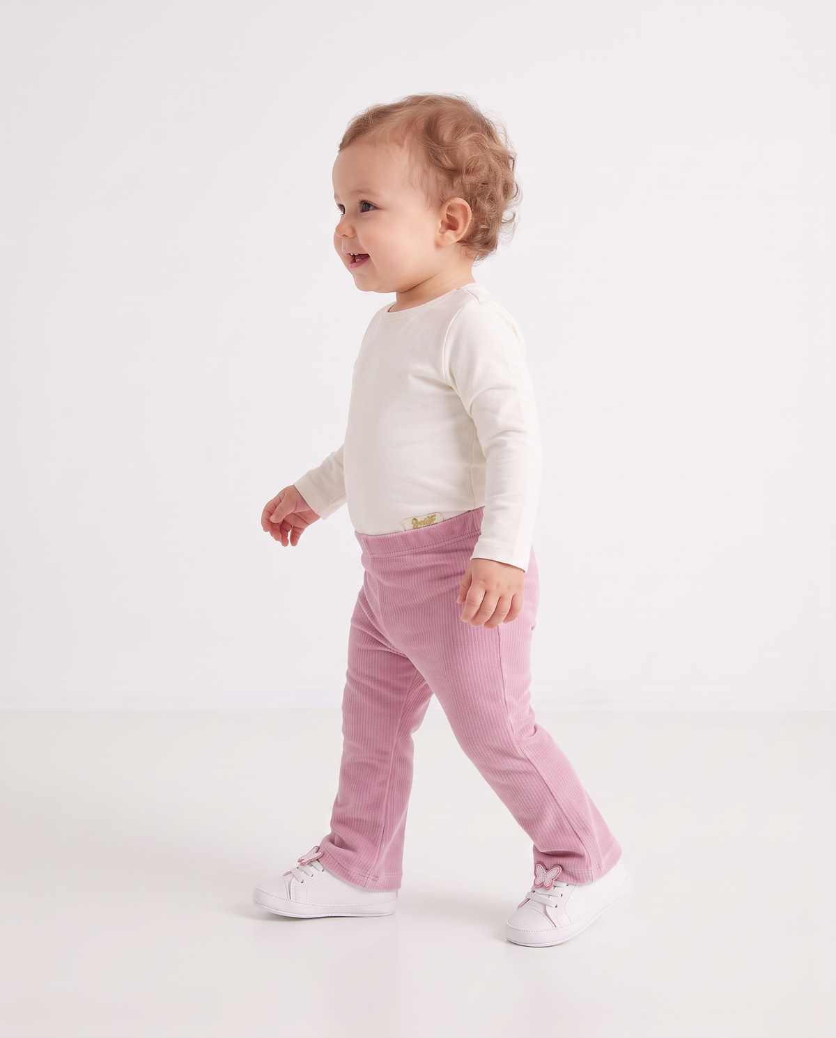 Leggings in velluto a zampa casual - Rosa polvere