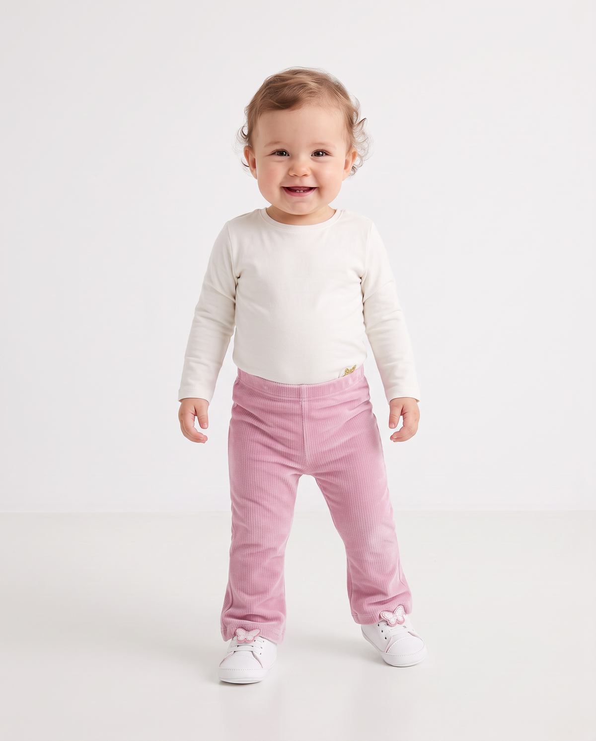Leggings in velluto a zampa casual - Rosa polvere