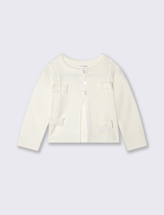 Cardigan basico con trecce manica lunga - Bianco latte