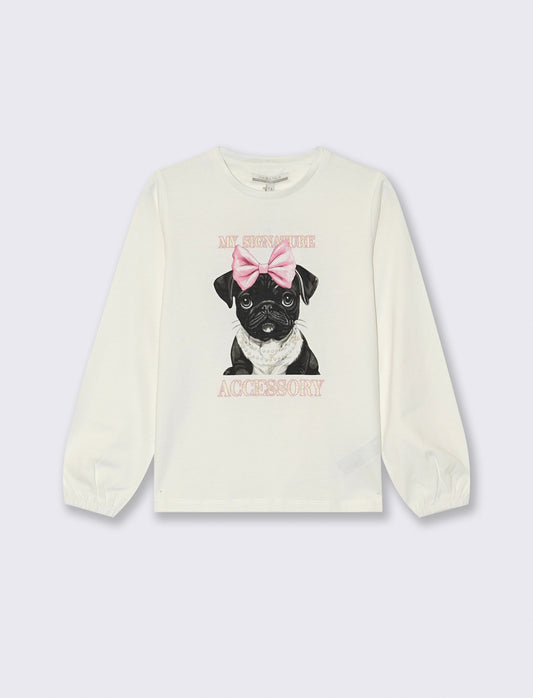 Long sleeve T-shirt with print and accessories - White