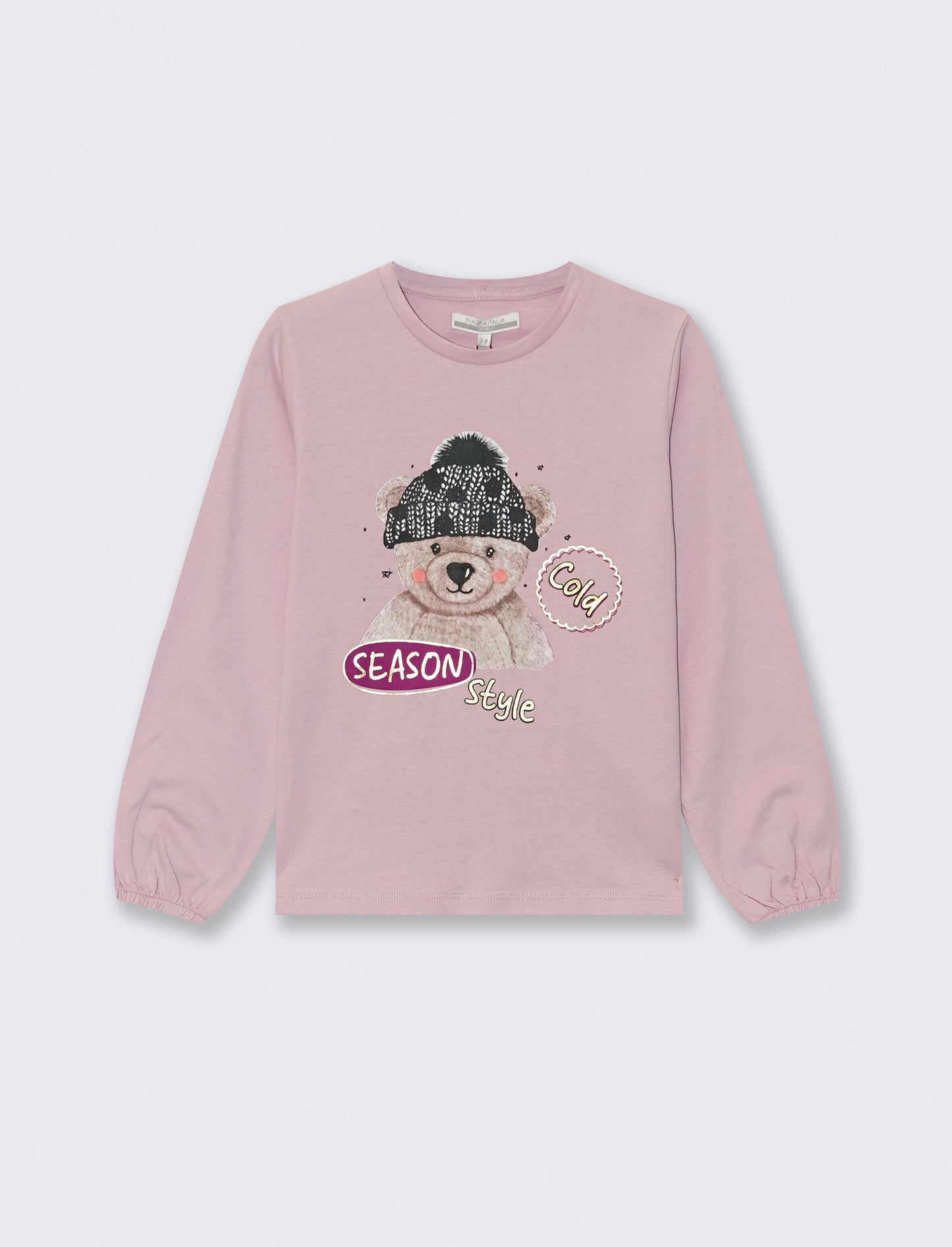 T-shirt manica lunga con stampa e accessori - Rosa polvere
