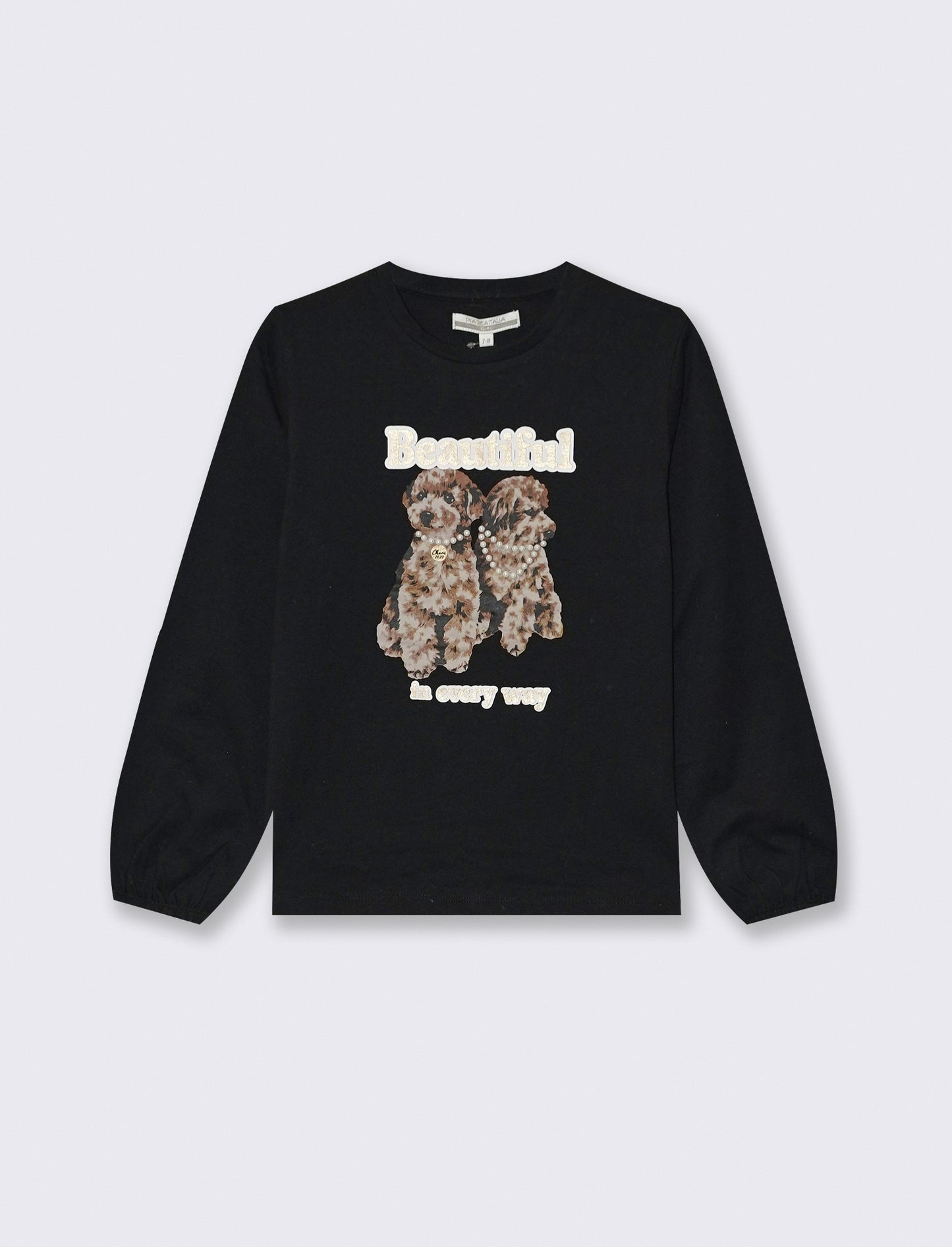 T-shirt manica lunga con stampa e accessori - Nero