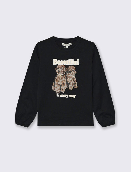 Long sleeve T-shirt with print and accessories - Black