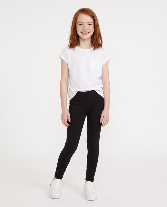 Leggings elastici tinta unita per bambina - Nero