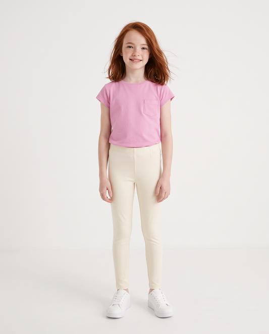 Leggings elastici tinta unita per bambina - Bianco latte