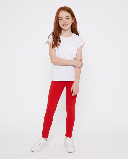Leggings elastici tinta unita per bambina - Rosso