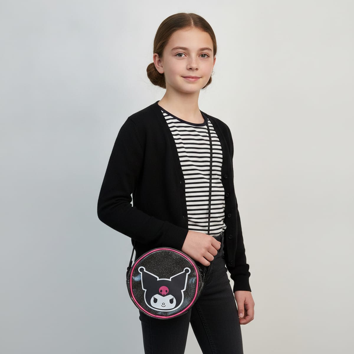 Kuromi 3D Glitter Crossbody Bag - Black