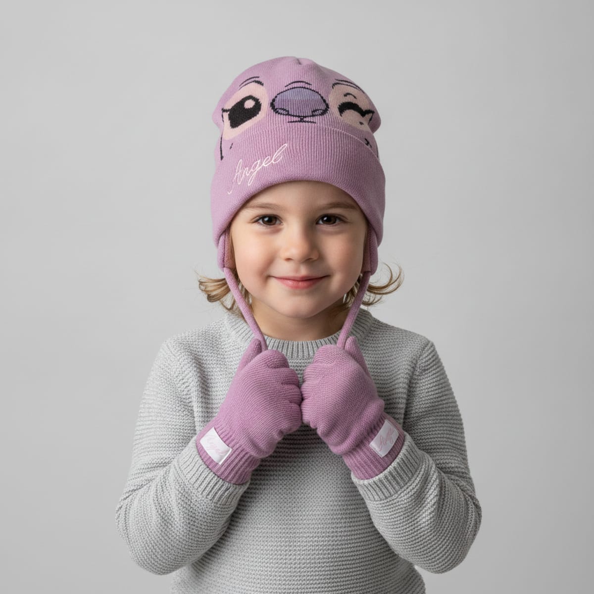 3D Stitch Hat and Gloves Set for Girls - Pink