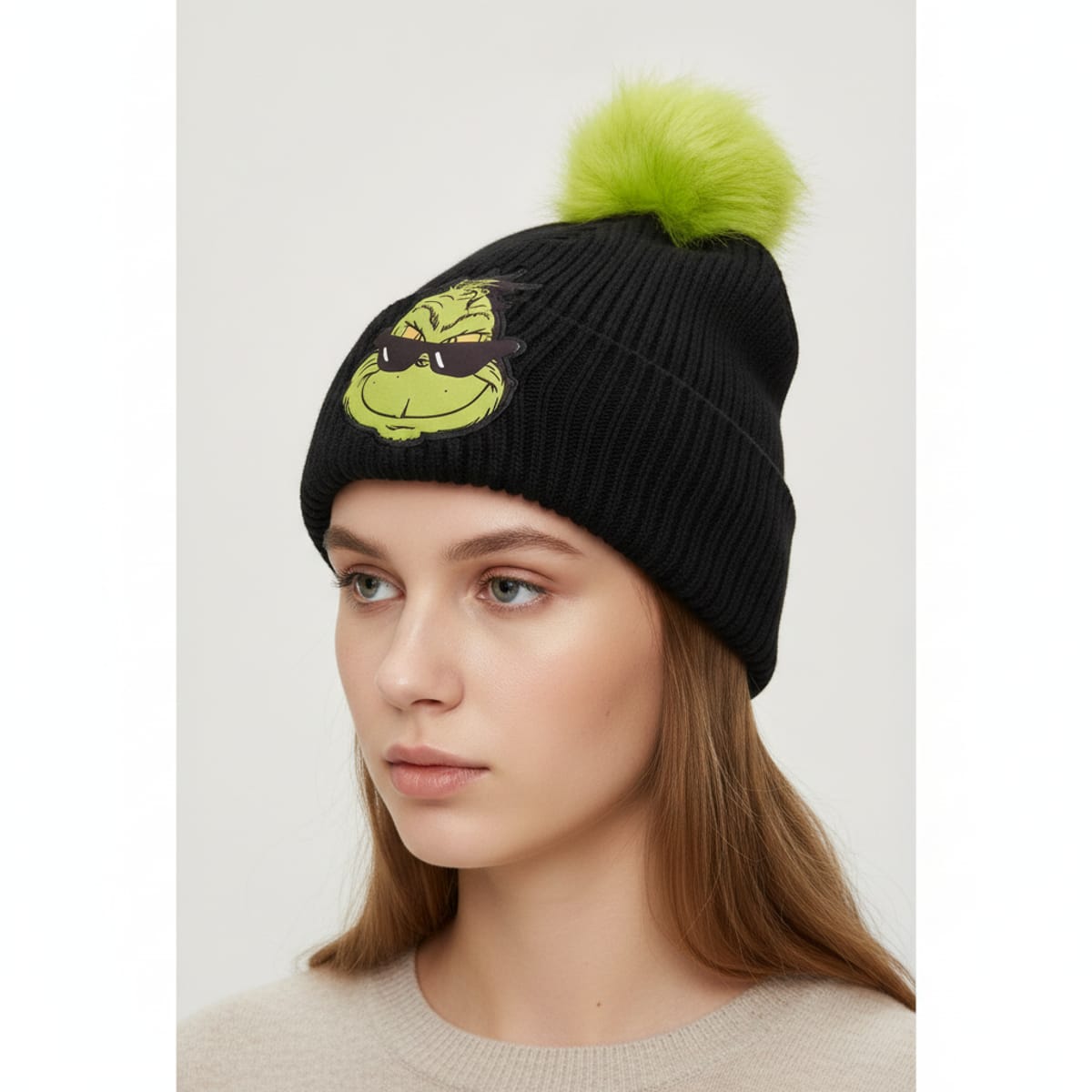 Grinch Hat for Kids with Pom Pom - Black
