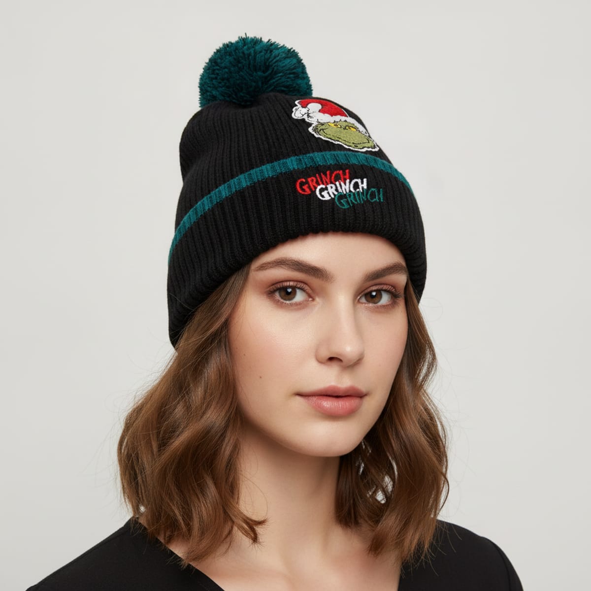 Cappello Grinch per bambini con pon pon - Verde