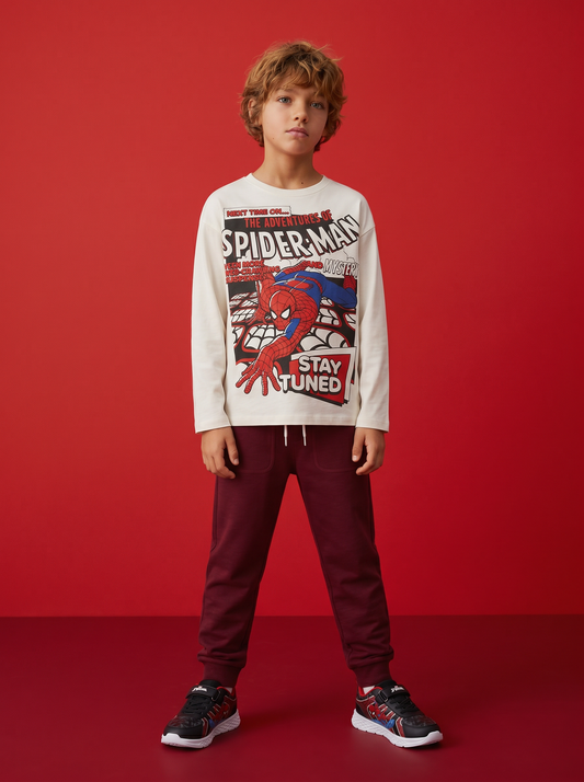 T-shirt Spider-Man maniche lunghe cotone - Bianco latte
