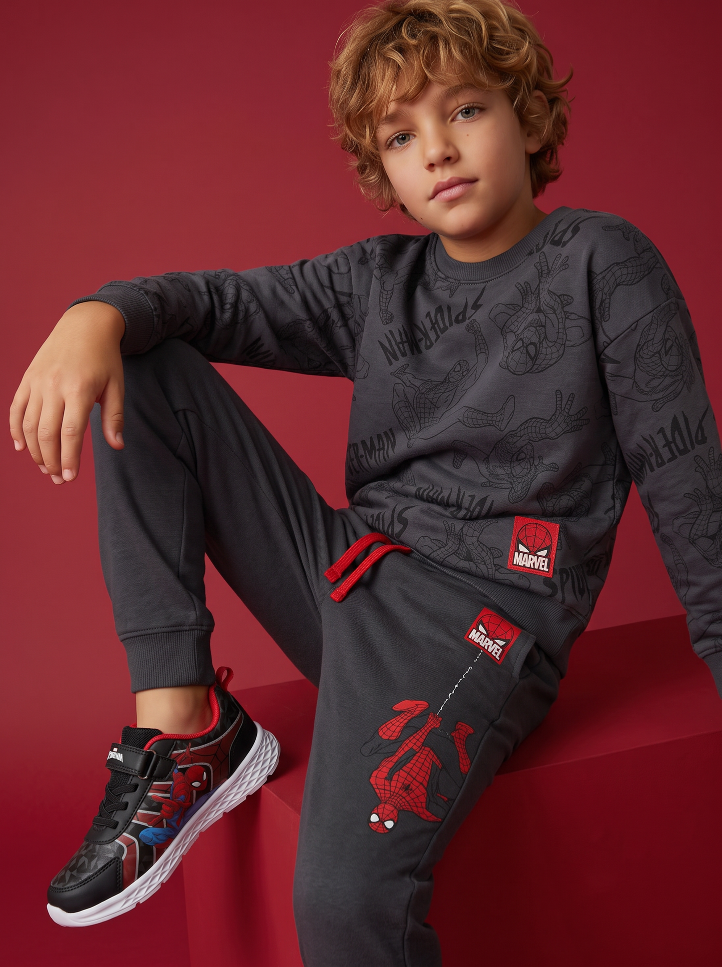 Jogger Spider-Man in cotone con elastico - Grigio piombo