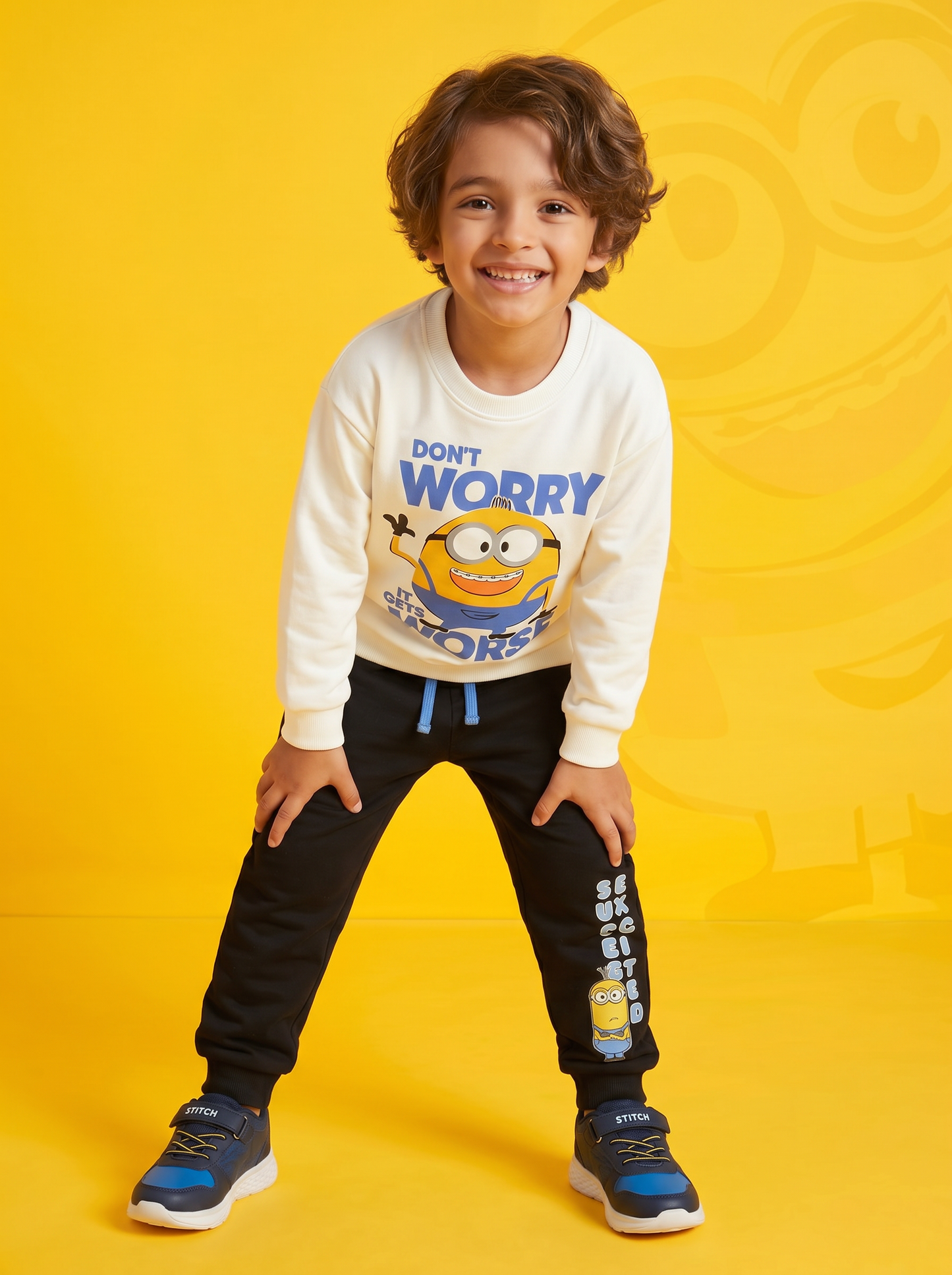 Jogger Minions in cotone nero con elastico - Nero