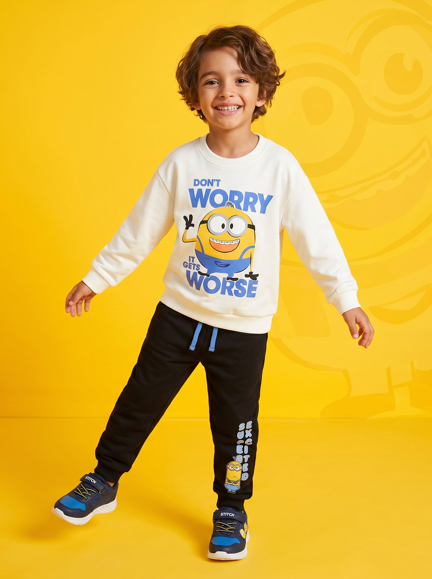 Jogger Minions in cotone nero con elastico - Nero