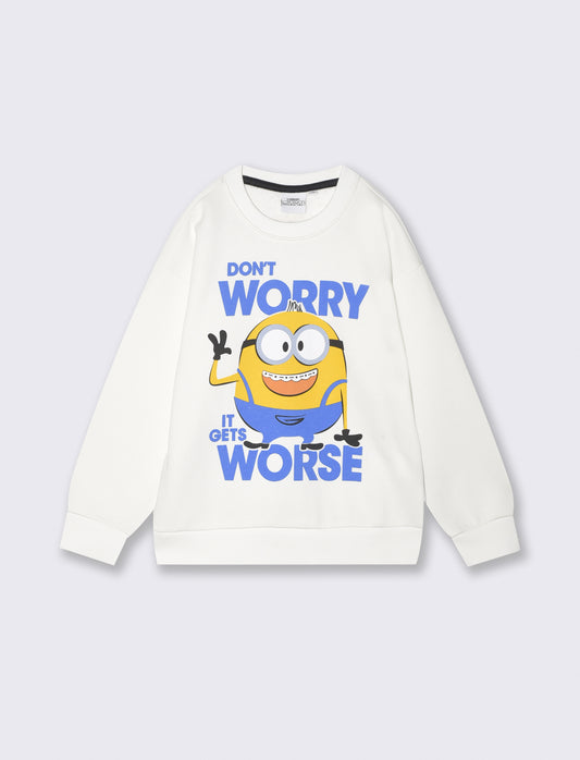 Felpa girocollo Minions con stampa - Bianco latte