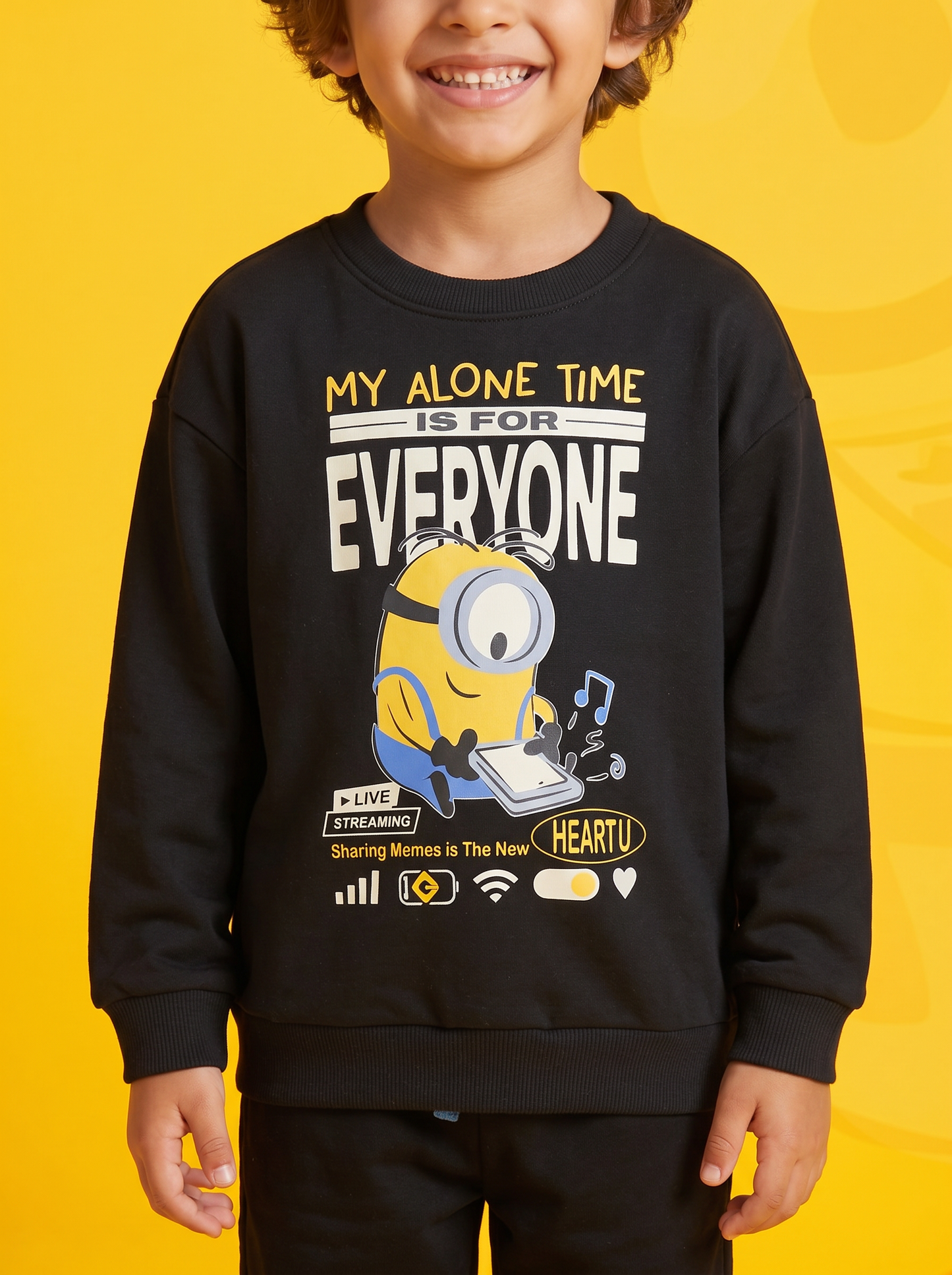 Felpa girocollo Minions con stampa - Nero