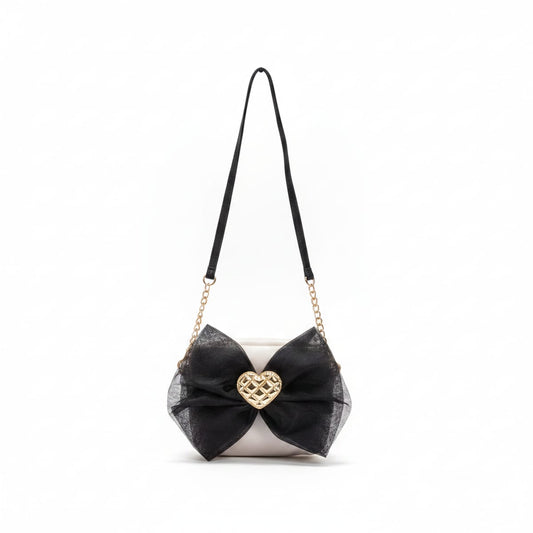 Shoulder bag for girls with bow and heart - Black