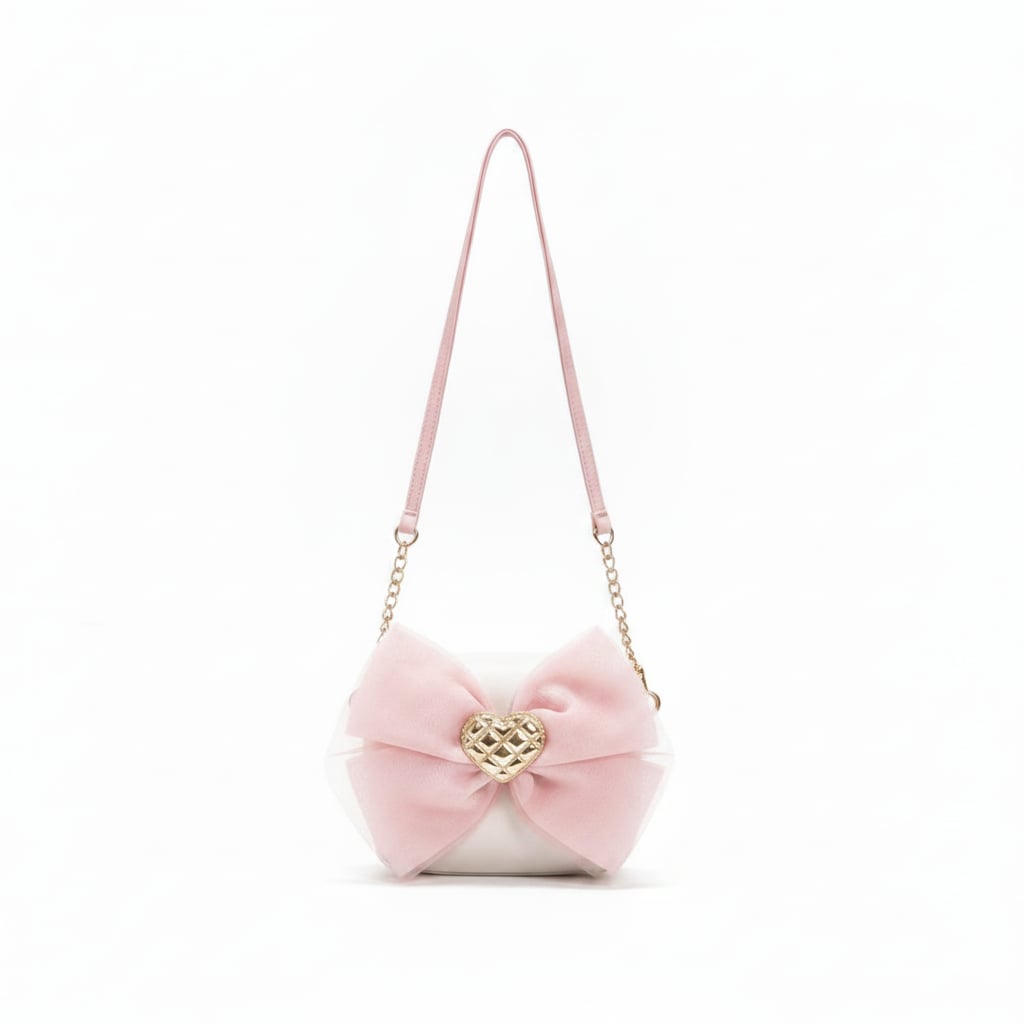 Shoulder bag for girls with bow and heart - Pink