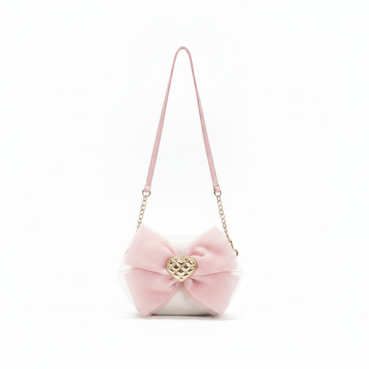 Shoulder bag for girls with bow and heart - Pink