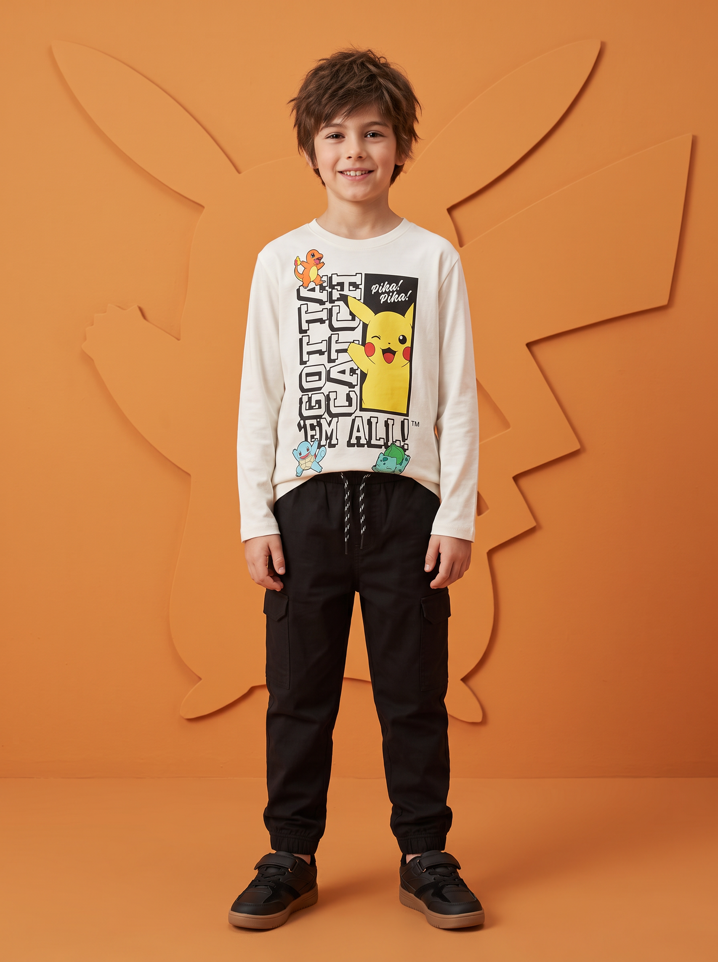 Long Sleeve Cotton Pokémon T-Shirt - White