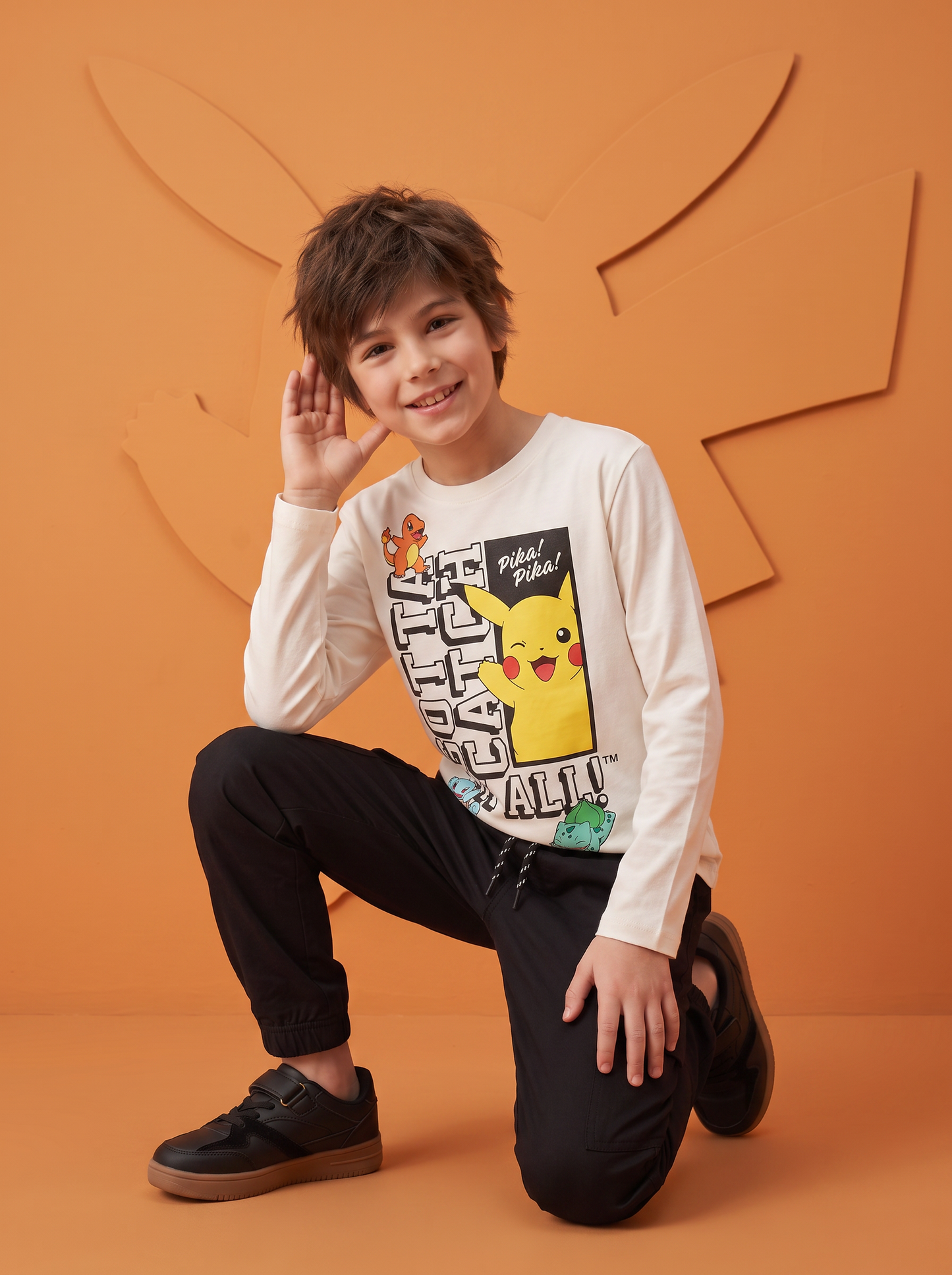 Long Sleeve Cotton Pokémon T-Shirt - White