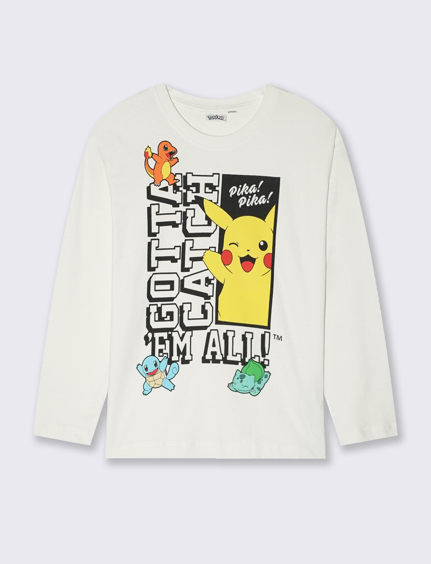 Long Sleeve Cotton Pokémon T-Shirt - White