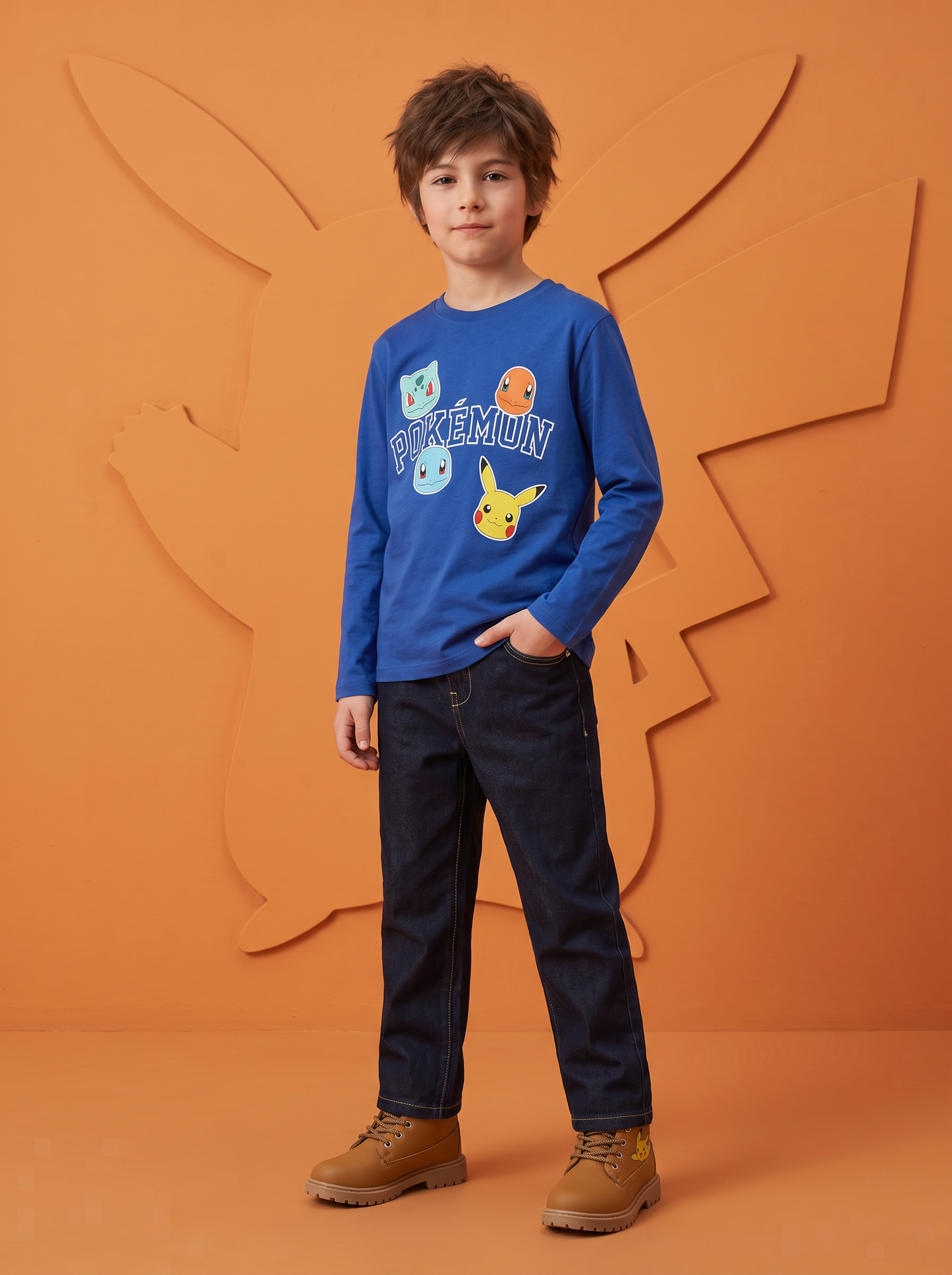 Long Sleeve Cotton Pokémon T-Shirt - Blue