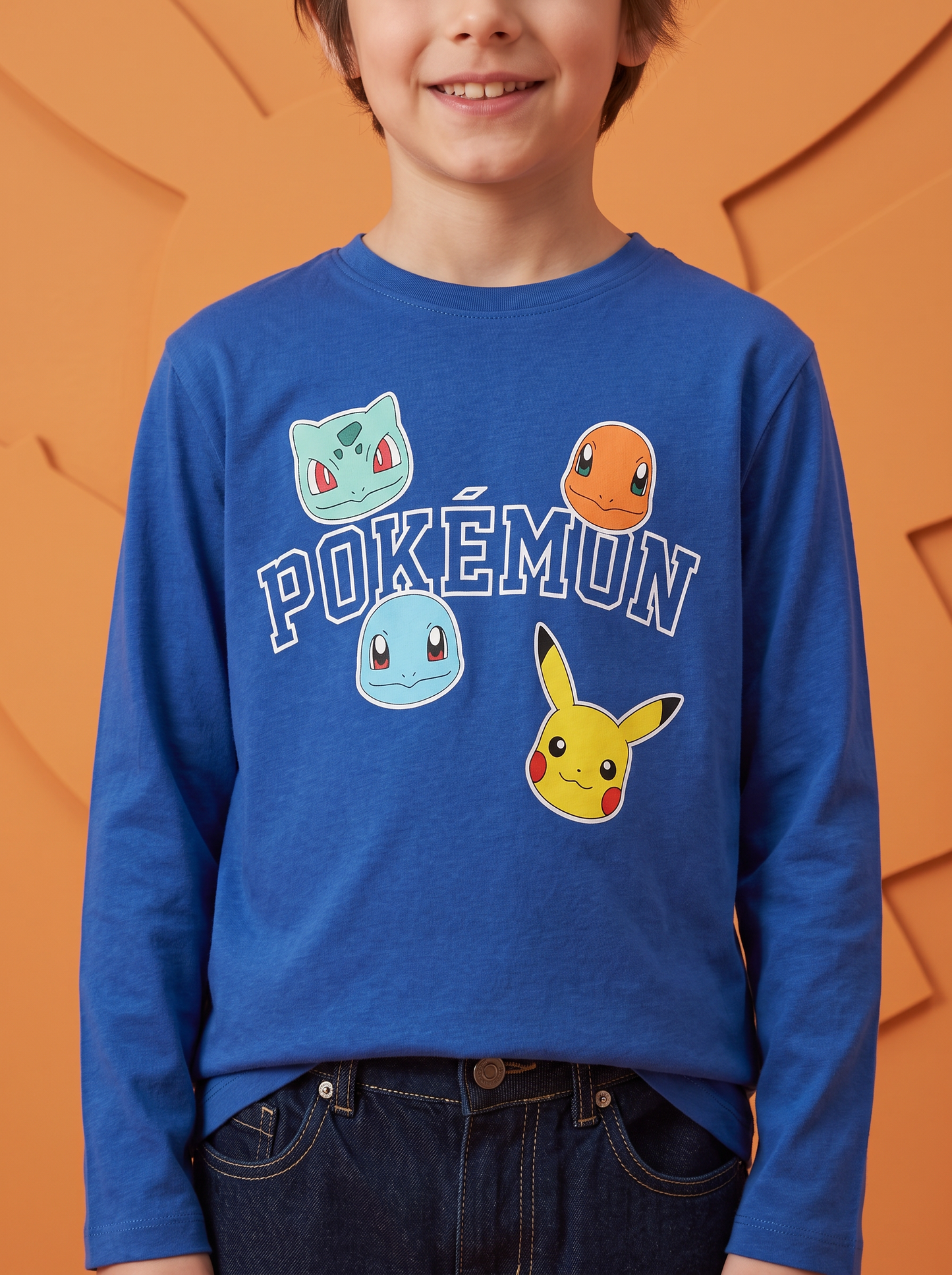 Long Sleeve Cotton Pokémon T-Shirt - Blue