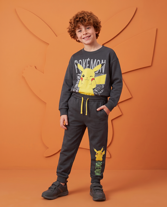 Grey Joggers with Pokemon Print - Grey