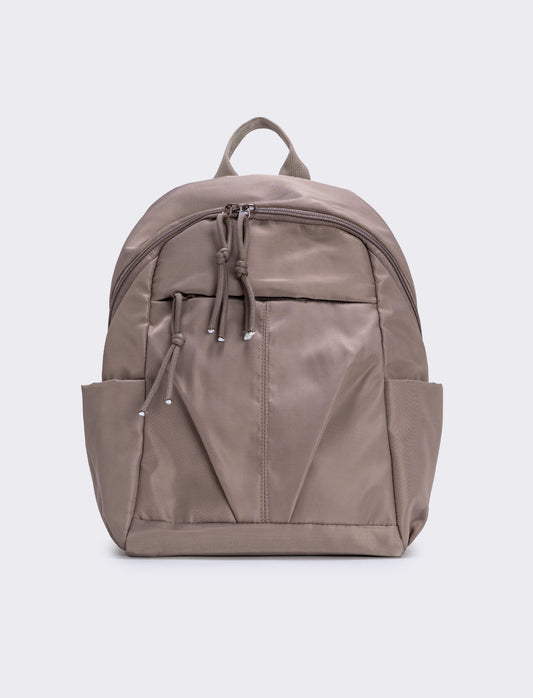 Zainetto in nylon con tasca avanti - Grigio fango
