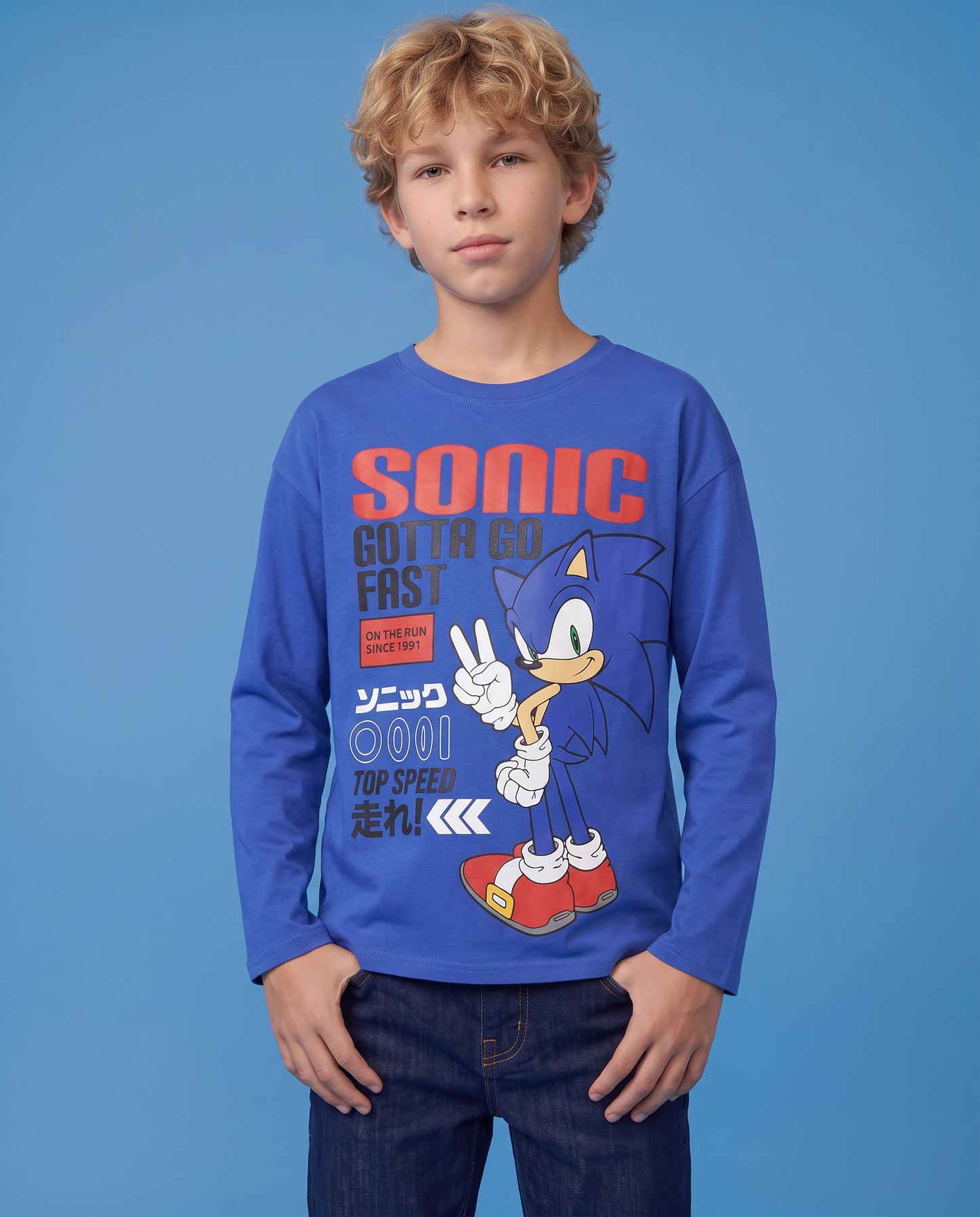 Long Sleeve Cotton Sonic T-shirt - Blue