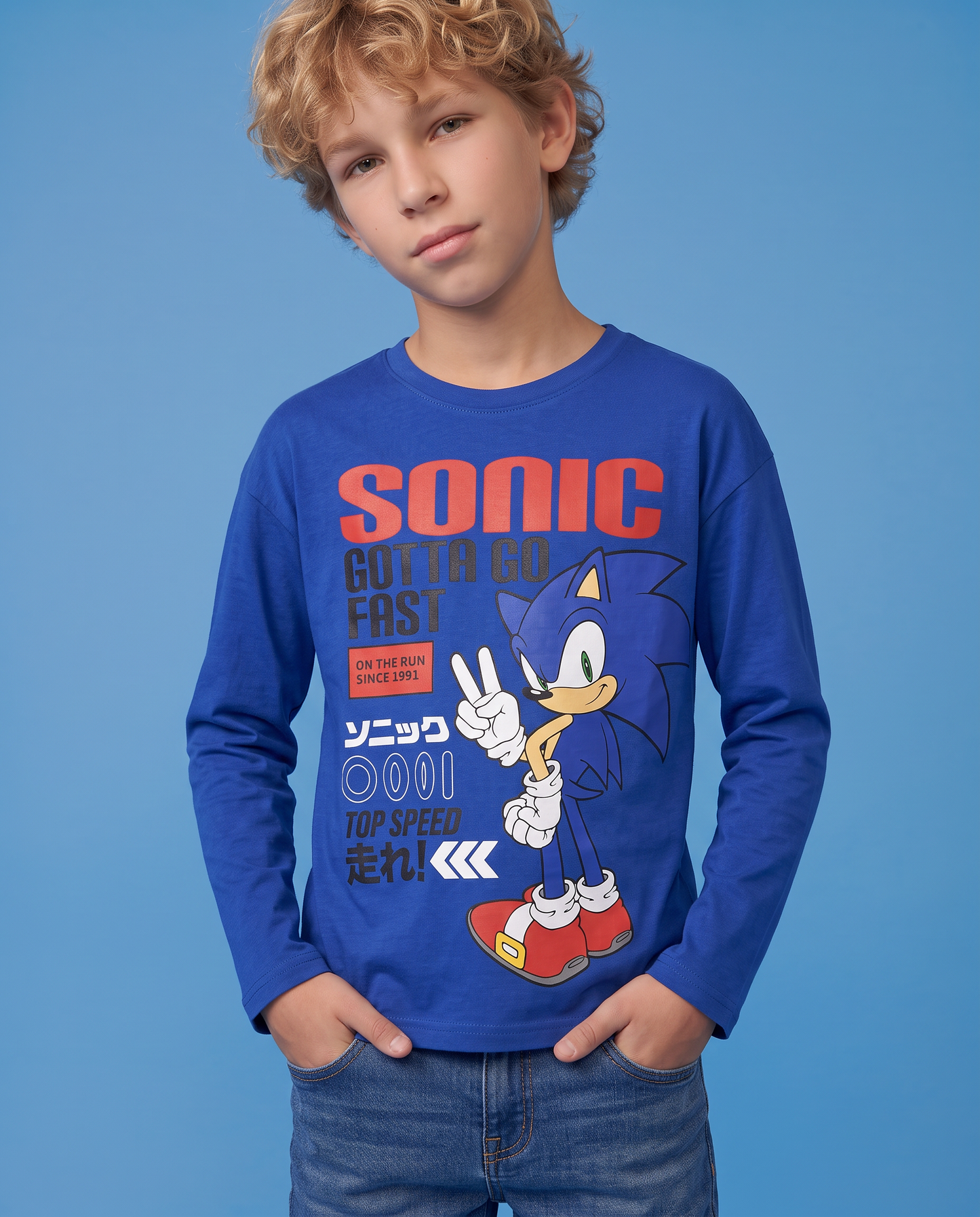 Long Sleeve Cotton Sonic T-shirt - Blue