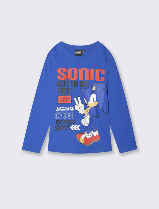 T-shirt Sonic maniche lunghe in cotone - Blu cobalto