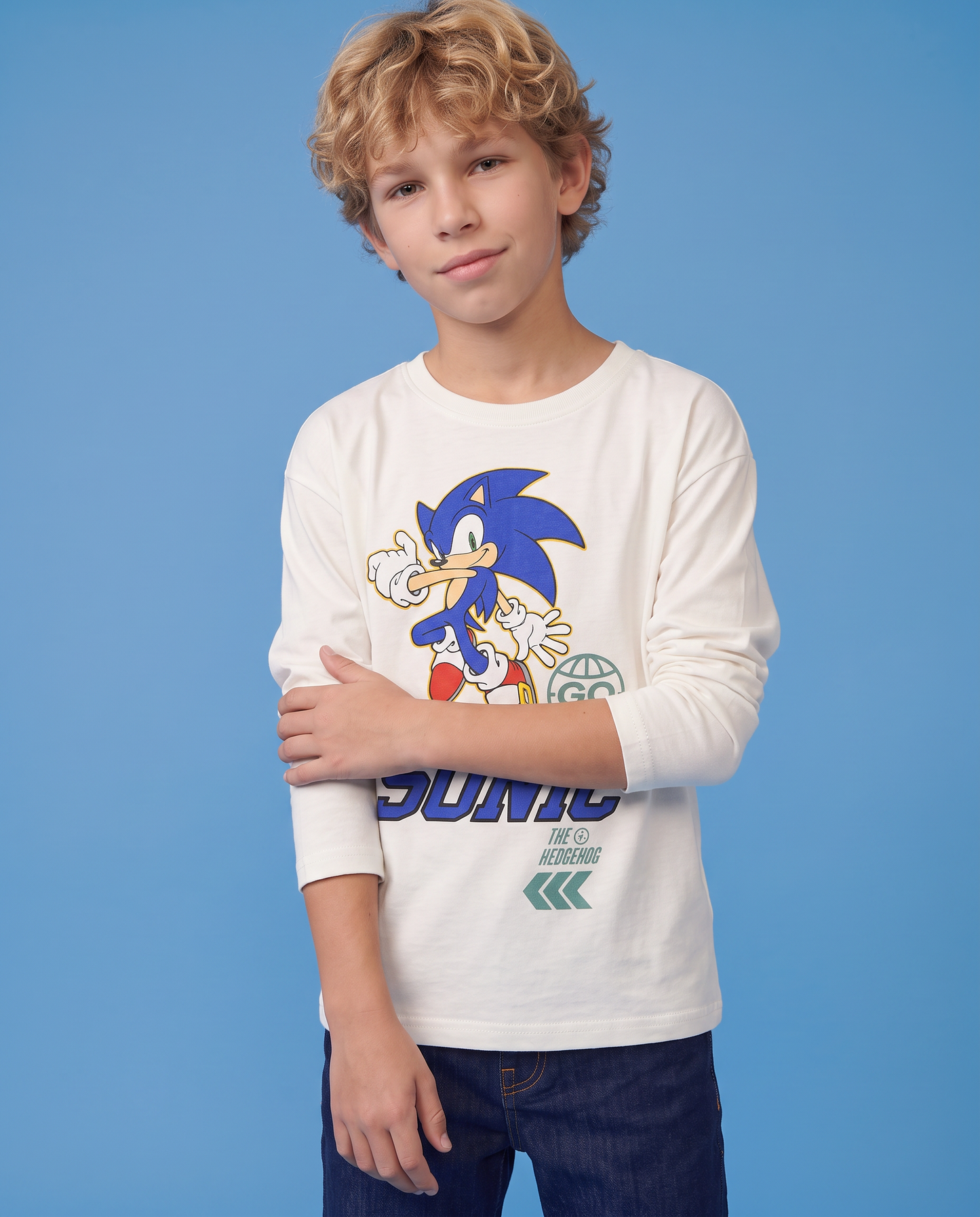 T-shirt Sonic maniche lunghe in cotone - Bianco latte