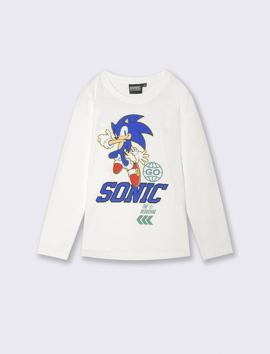 T-shirt Sonic maniche lunghe in cotone - Bianco latte
