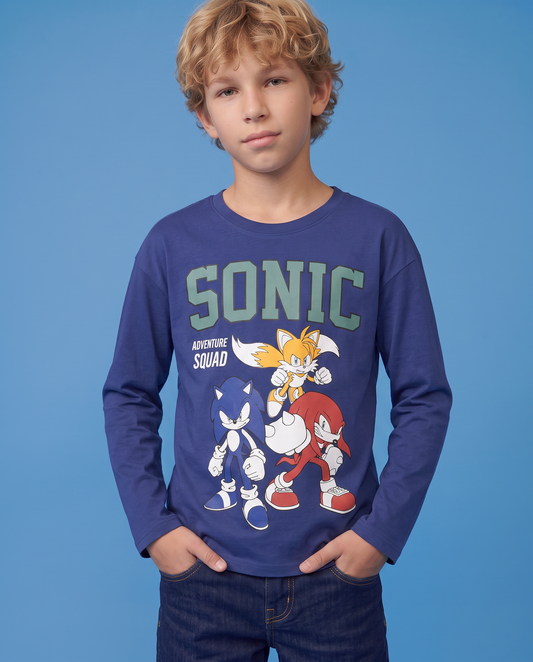 T-shirt Sonic maniche lunghe in cotone - Blu