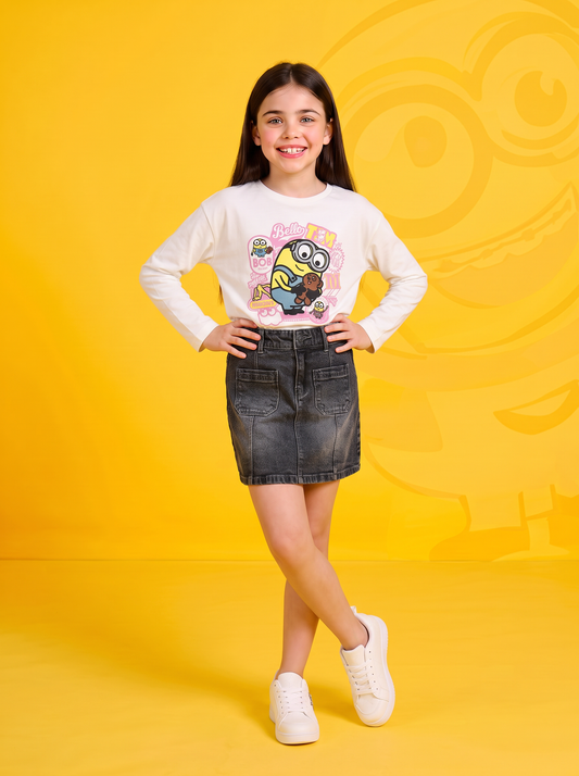 Long Sleeve Crew Neck T-Shirt Minions - White