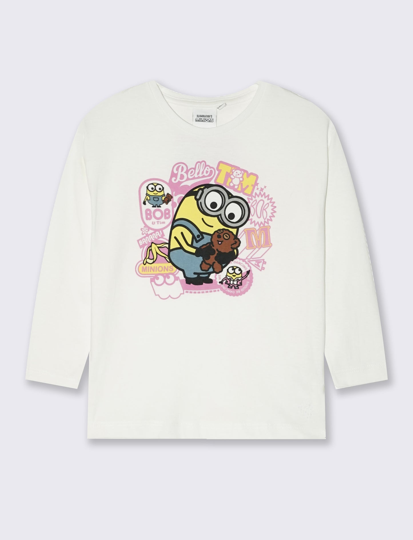 Long Sleeve Crew Neck T-Shirt Minions - White