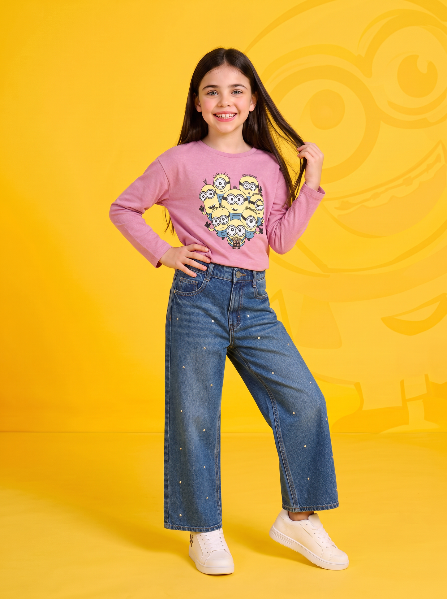 Long Sleeve Crew Neck T-Shirt Minions - Pink