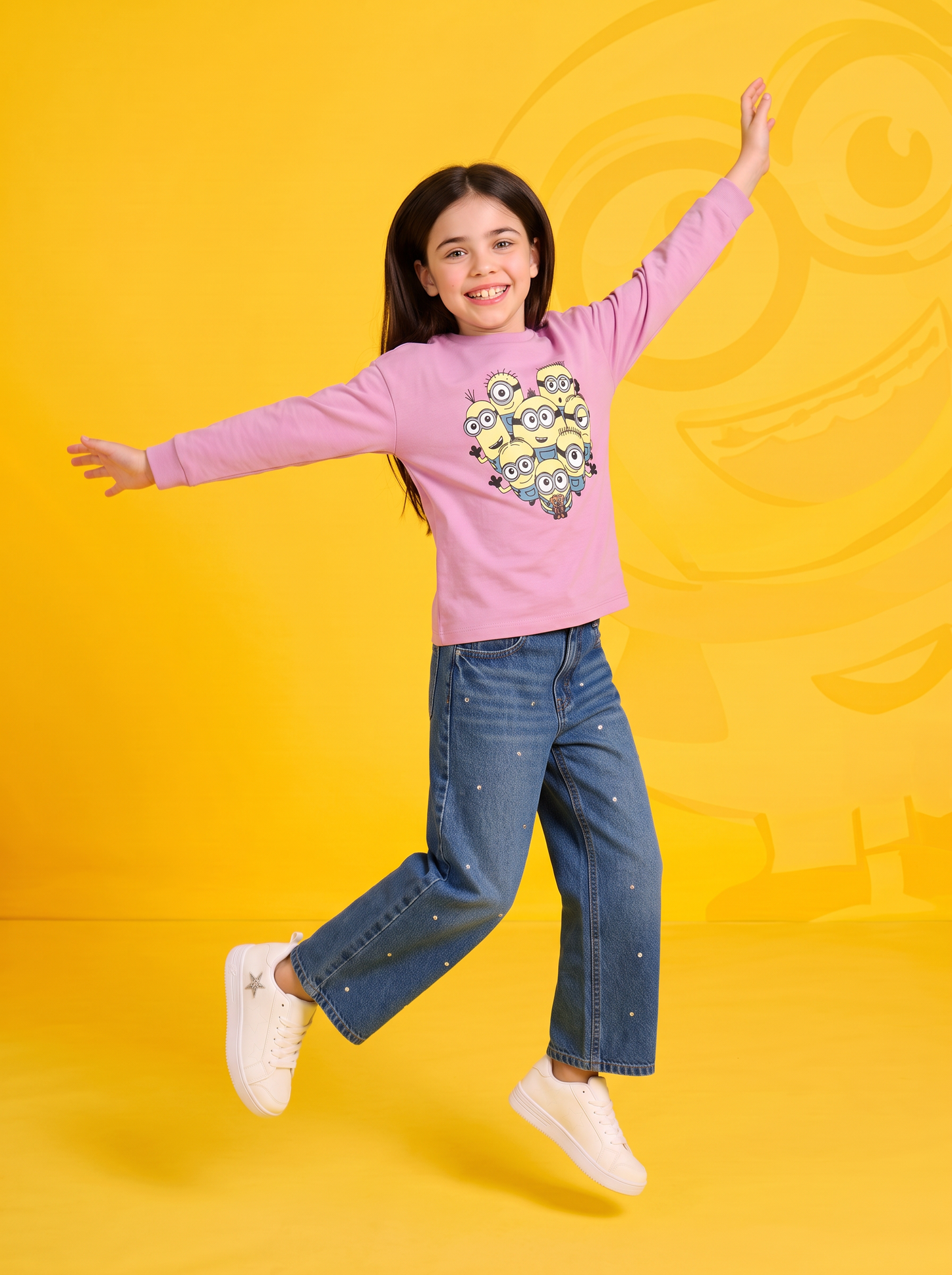 Long Sleeve Crew Neck T-Shirt Minions - Pink