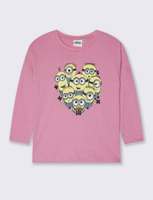 Long Sleeve Crew Neck T-Shirt Minions - Pink