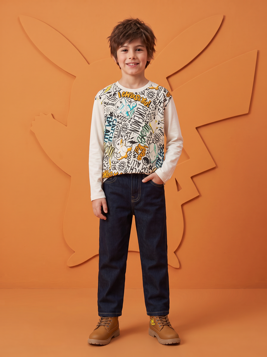 Long Sleeve Cotton Pokemon T-Shirt - Multicolor