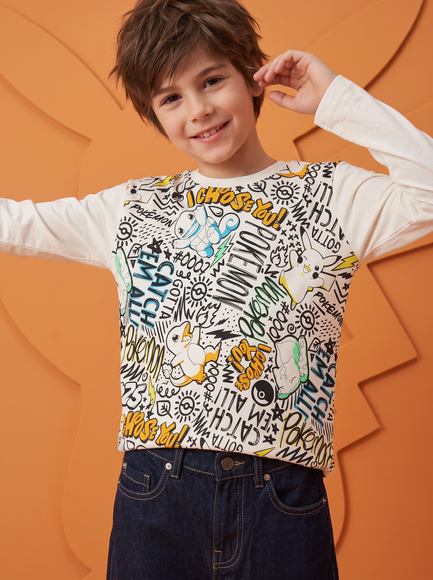 Long Sleeve Cotton Pokemon T-Shirt - Multicolor
