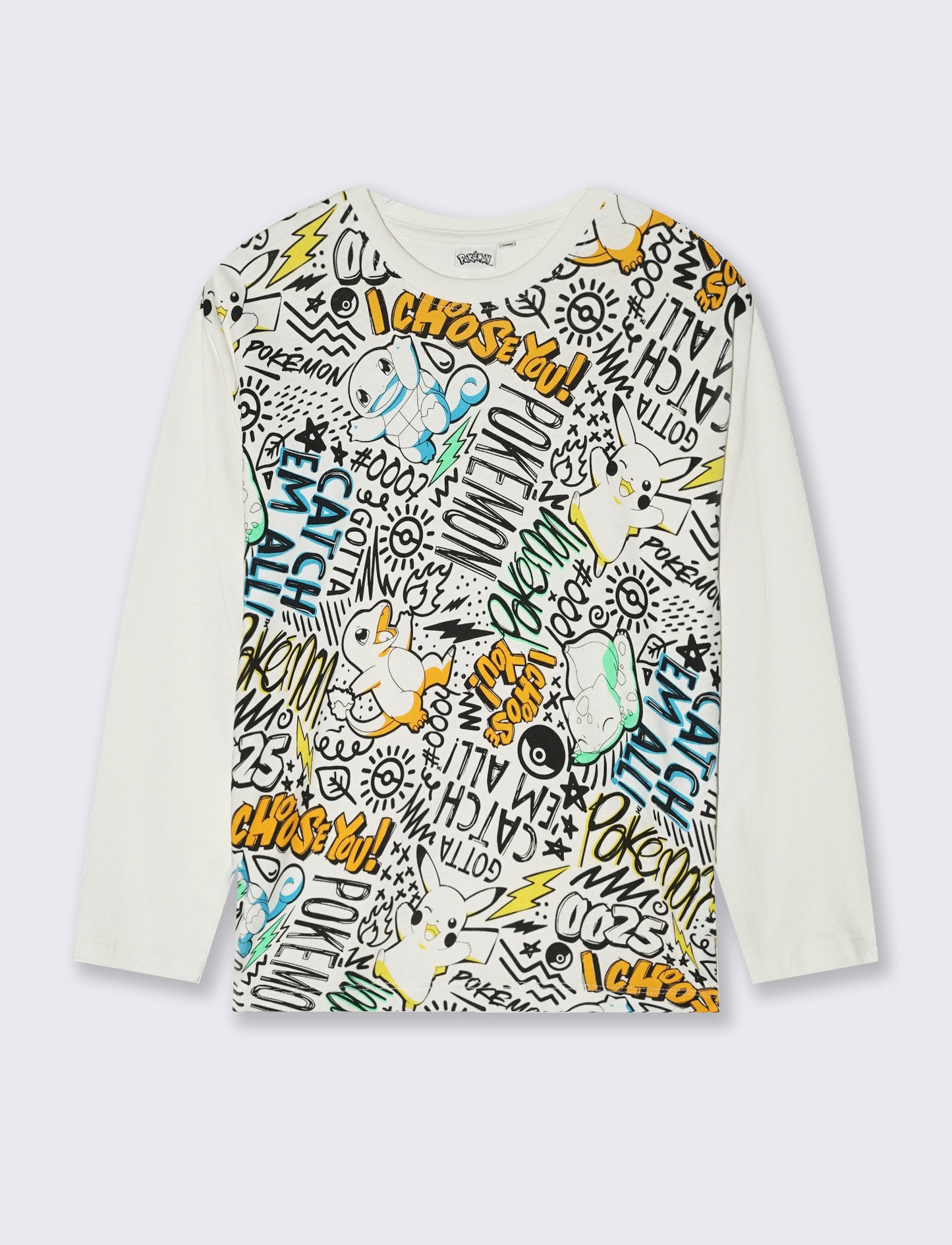 Long Sleeve Cotton Pokemon T-Shirt - Multicolor