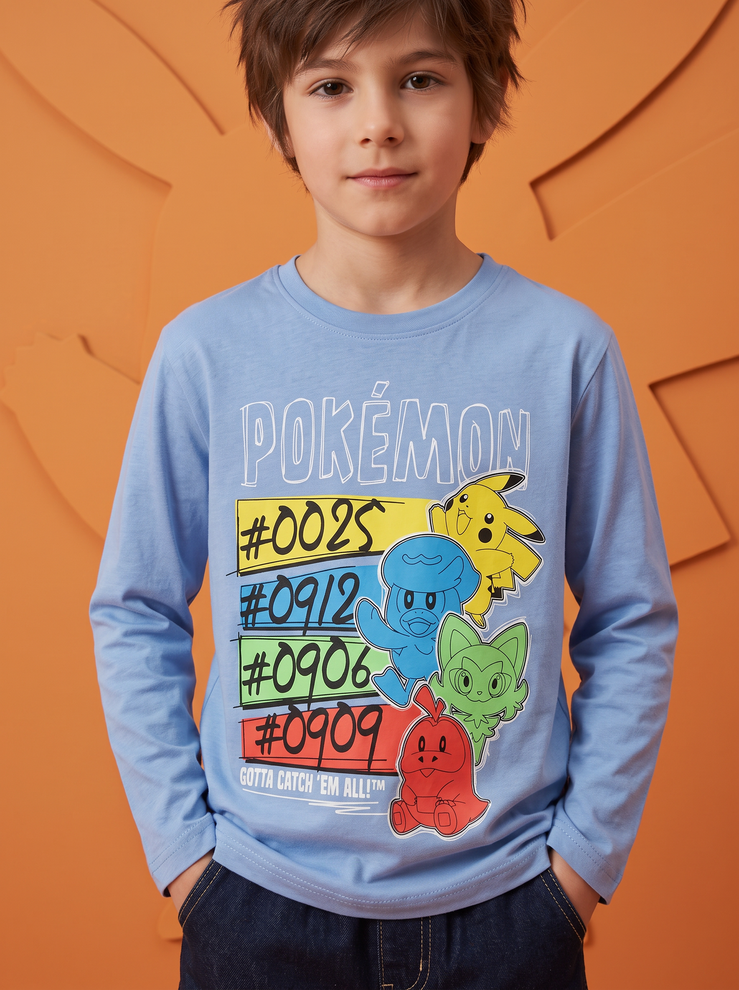 Long Sleeve Cotton Pokemon T-Shirt - Sky blue