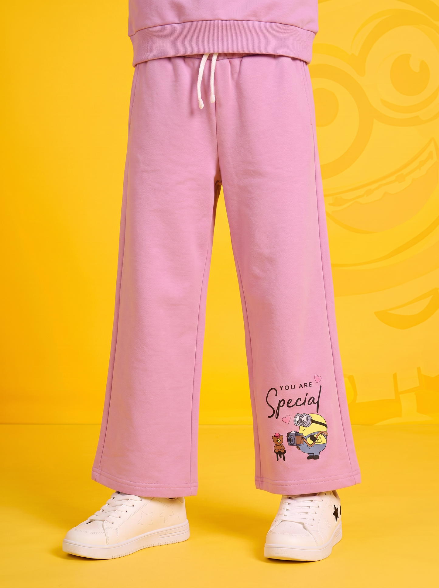 Minions print wide leg jogger sweatshirt - Pink