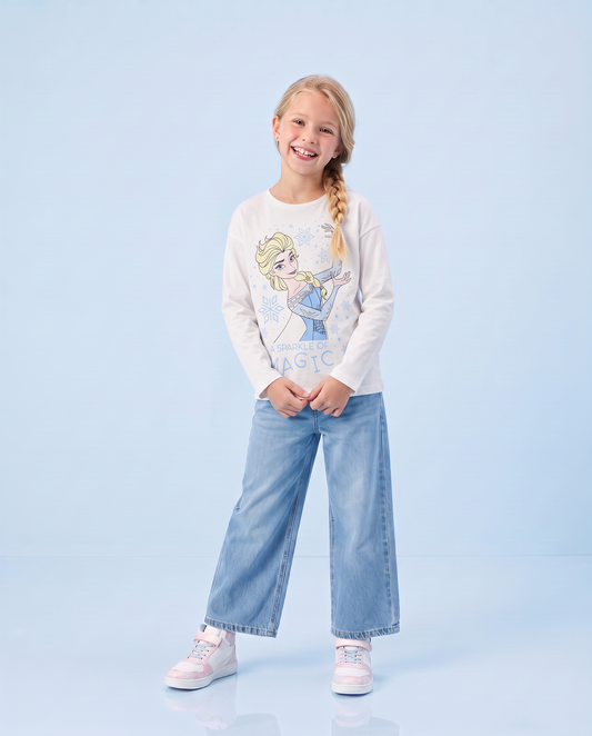 Long Sleeve Disney/Frozen T-Shirt in Cotton - White