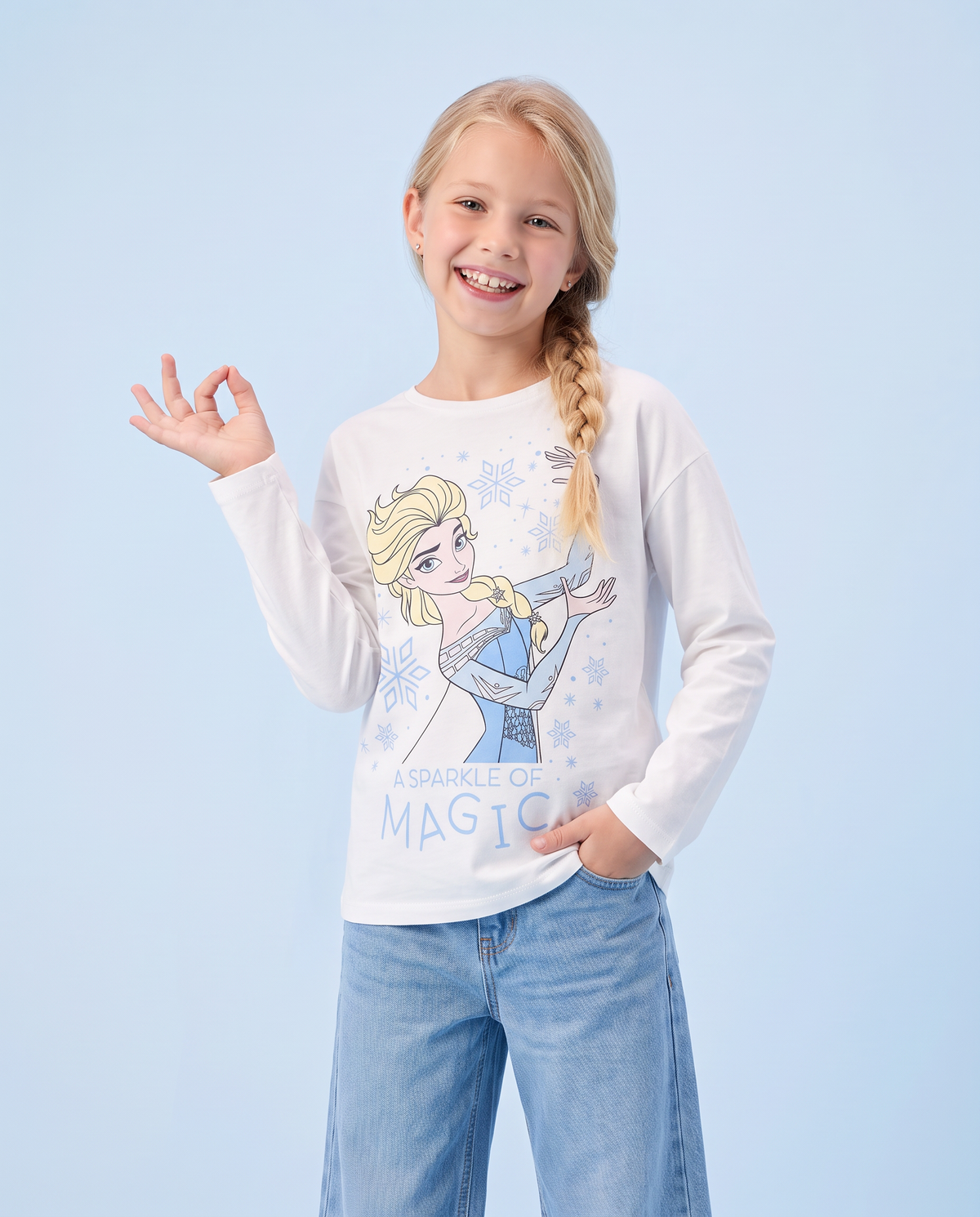 Long Sleeve Disney/Frozen T-Shirt in Cotton - White