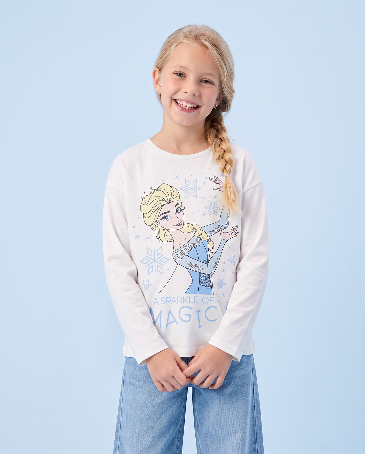 Long Sleeve Disney/Frozen T-Shirt in Cotton - White